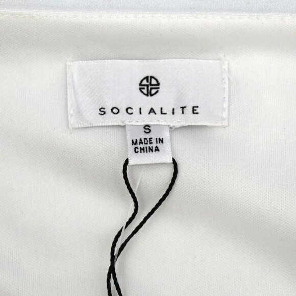 Socialite White Swiss Dot Tiered V-Neck Short Sleeve Dress S Boho BabyDoll - Picture 4 of 7